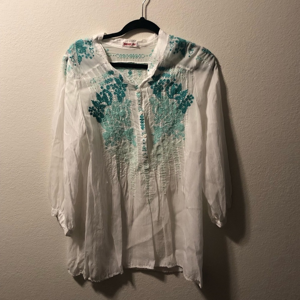 Pretty embroidered Johnny Was blouse.